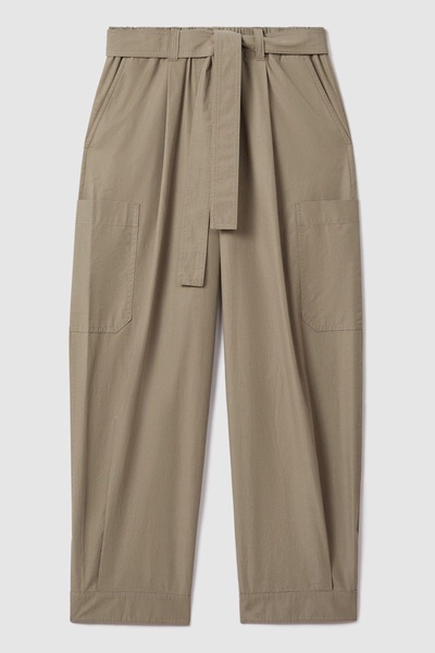 Cotton Tapered Parachute Trousers in Khaki