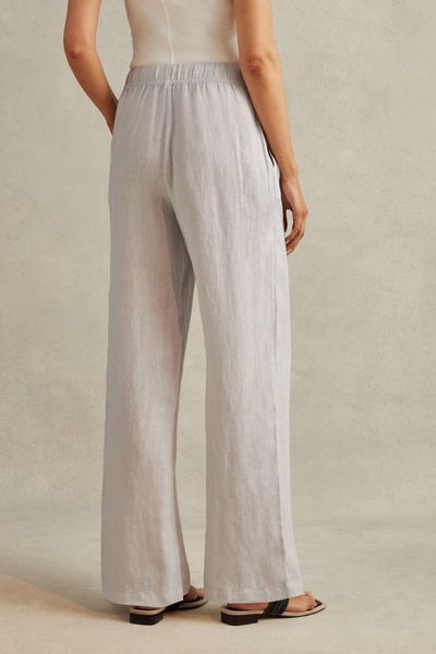 Garment Dyed Wide Leg 100% Linen Trousers in Dusty Blue