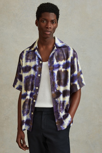 Relaxed Tie Dye Cuban Collar Shirt in Purple Multi