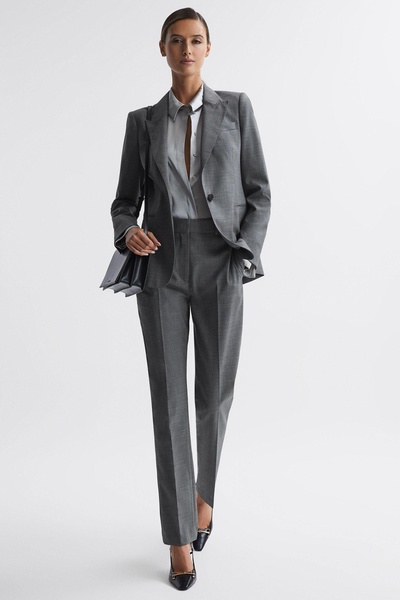 Tailored Fit Wool Blend Single Breasted Suit Blazer in Grey