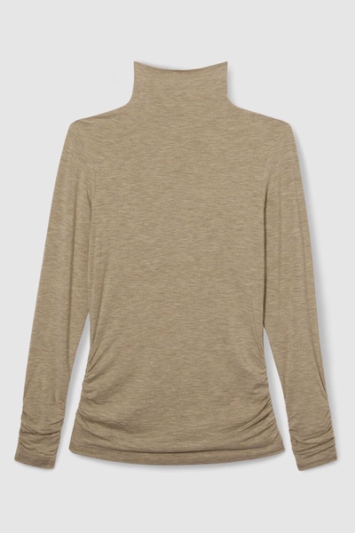 Ruched Jersey Top with Wool in Neutral