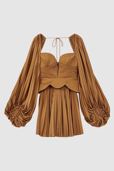 Acler Peplum Pleated Mini Dress in Gold