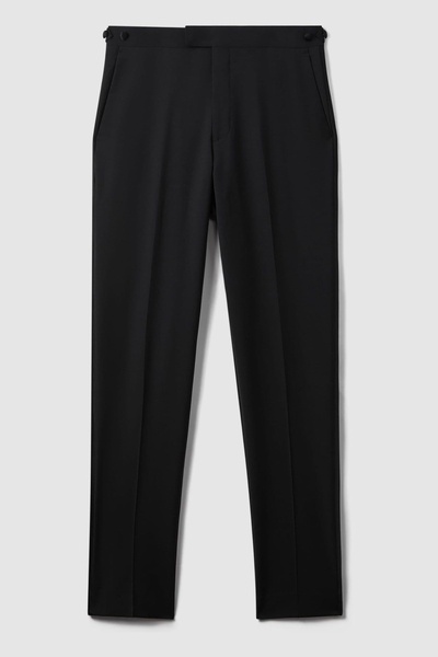 Satin Trim Modern Fit Tuxedo Trousers in Black