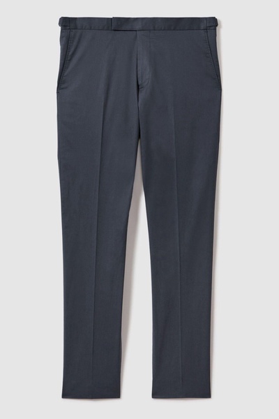 Slim Fit Cotton Blend Adjuster Trousers in Airforce Blue