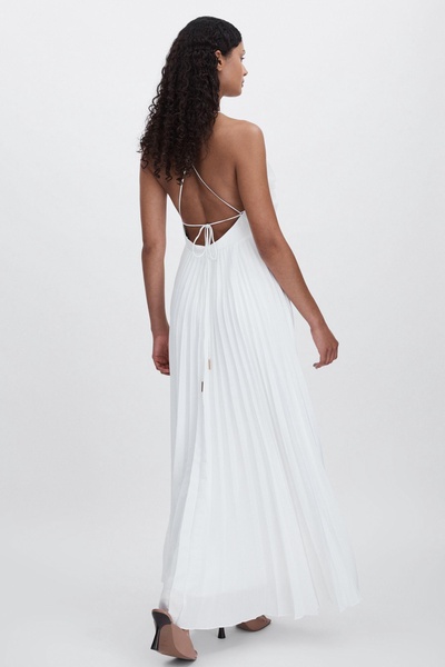 Acler Satin Pleated-Ruffle Maxi Dress in Ivory