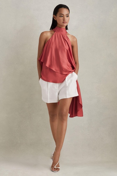 Asymmetric Draped Blouse in Coral