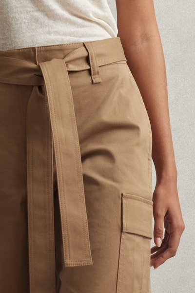 Petite Cotton Blend Wide Leg Cargo Trousers in Camel