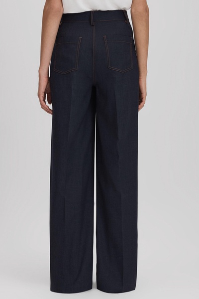 Wool Blend Denim Look Suit Trousers in Navy