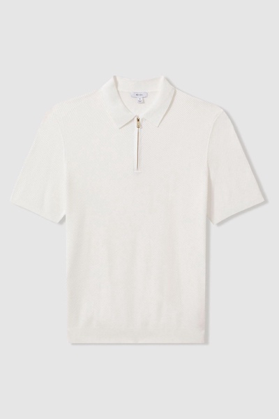 Textured Half-Zip Polo Shirt in White