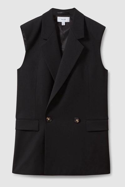 Wool Blend Double Breasted Waistcoat in Black