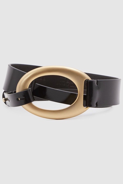 Asymmetric Patent Leather Belt in Black