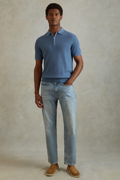 Textured Half-Zip Polo Shirt in Blue