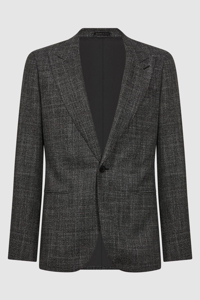 Slim Fit Wool Single Breasted Blazer in Charcoal