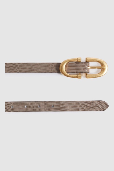 Horseshoe Buckle Leather Belt in Taupe