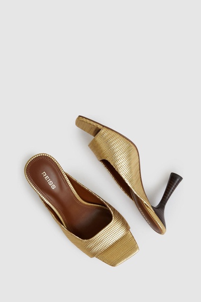 Leather Heeled Mules in Gold