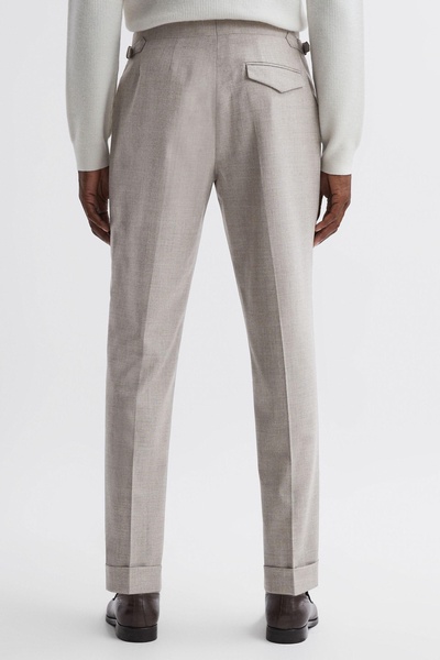 Slim Fit Brushed Wool Trousers in Oatmeal