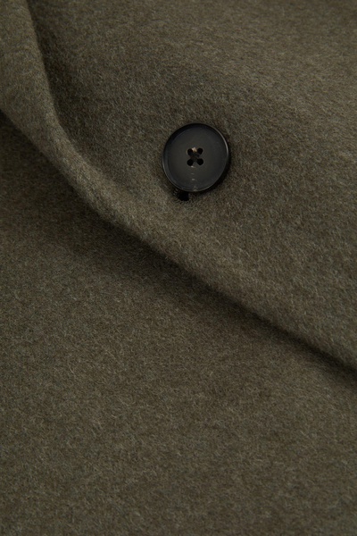 Wool Blend Single Breasted Epsom Overcoat in Green Smoke