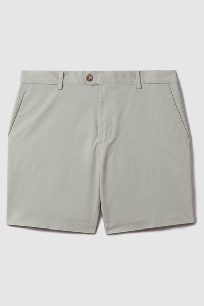 Modern Fit Cotton Blend Chino Shorts in Soft Sage