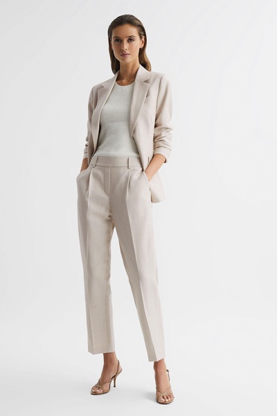 Tapered Linen Trousers in Oatmeal