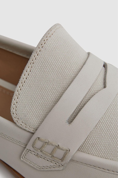 Leather-Cotton Loafers in Off White