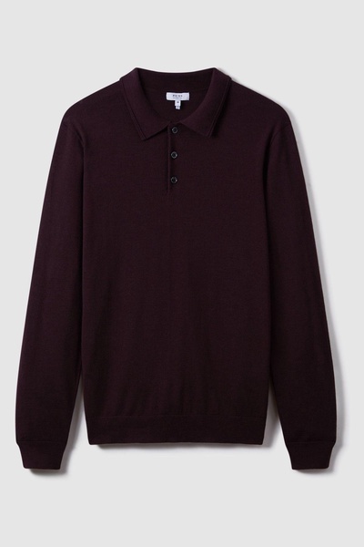 Merino Wool Polo Shirt in Dark Bordeaux