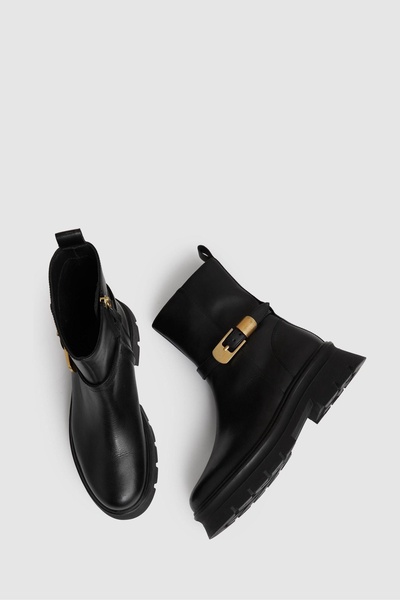 Leather Cleated Ankle Boots in Black