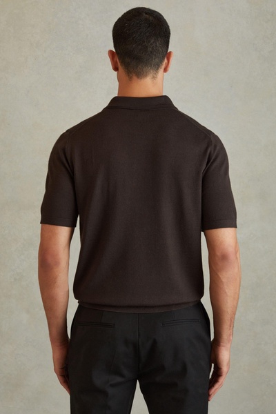 Merino Wool Polo Shirt in Coco Brown