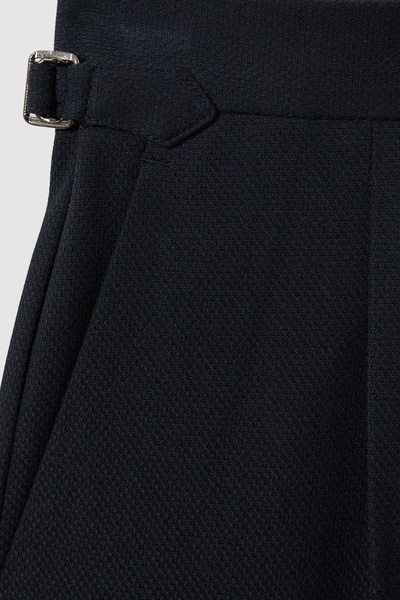 Textured Side Adjuster Regular Fit Trousers with Turn-Ups in Navy