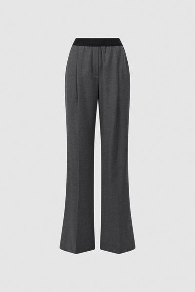 Wool Blend Wide Leg Trousers in Grey