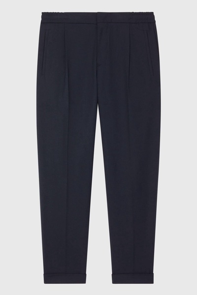 Relaxed Drawstring Trousers with Turn-Ups in Navy