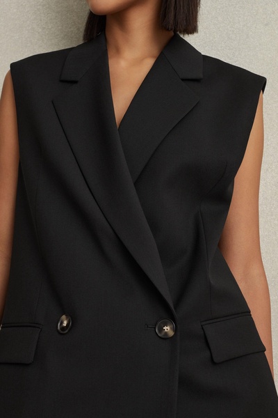 Wool Blend Double Breasted Waistcoat in Black