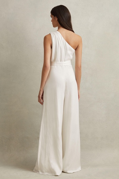 One-Shoulder Belted Jumpsuit in Ivory