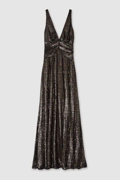 Halston Plunge Neck Sequin Maxi Dress in Black