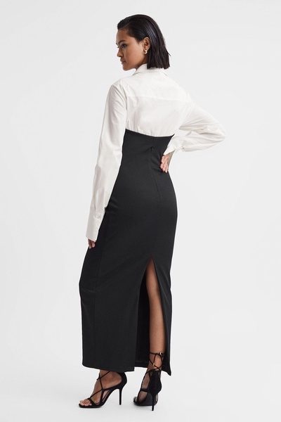 Anna Quan Hybrid Shirt Jersey Maxi Dress in Swan Black