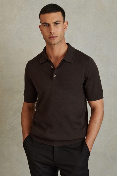 Merino Wool Polo Shirt in Coco Brown