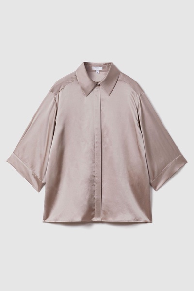 Silk Relaxed Sleeve Blouse in Champagne