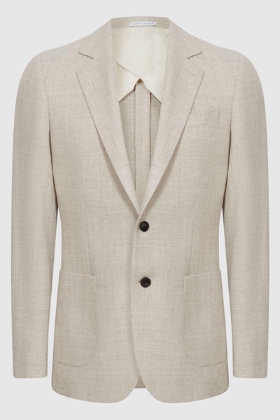 Slim Fit Textured Wool Blend Blazer in Oatmeal