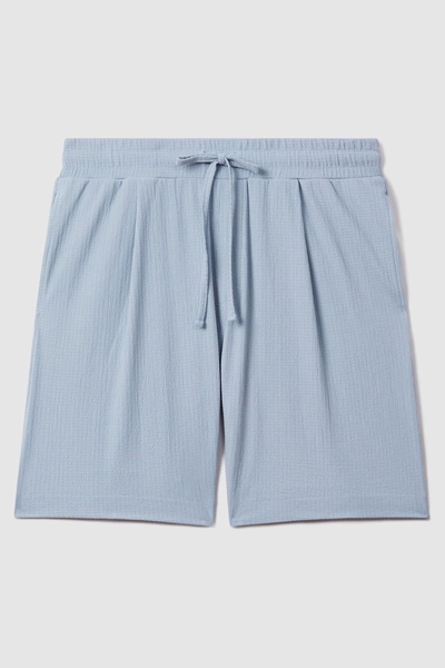 Textured Drawstring Shorts in Porcelain Blue