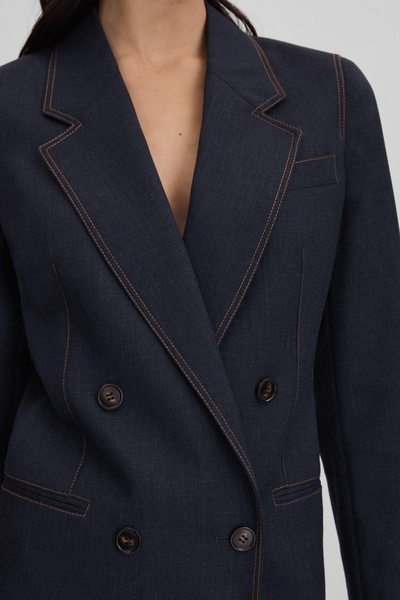 Wool Blend Denim Look Suit Blazer in Navy