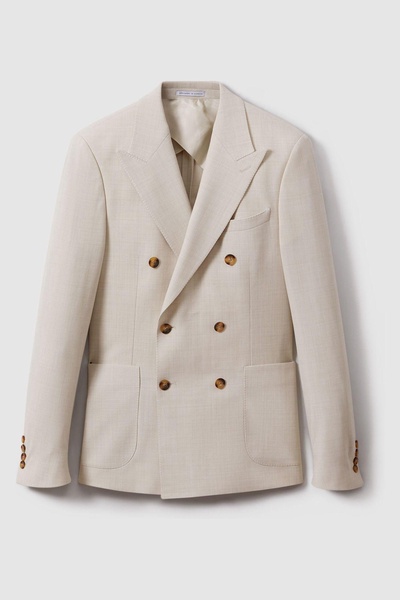 Slim Fit Double Breasted Blazer in Stone