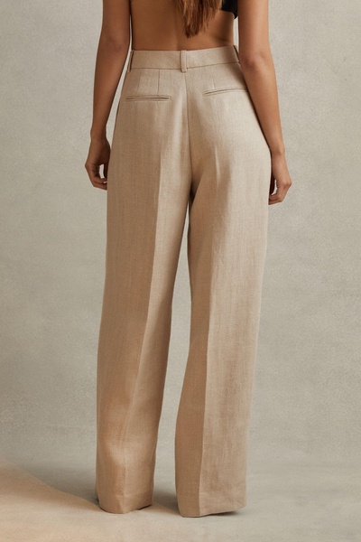 Petite Linen Wide Leg Suit Trousers in Natural