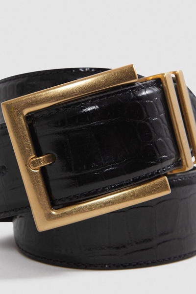 Patent Leather Crocodile Design Belt in Black