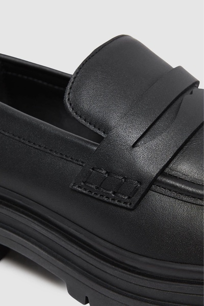 Leather Chunky Cleated Loafers in Black