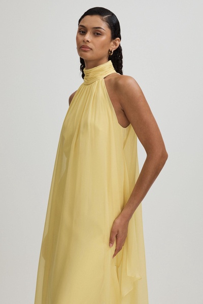 Ginnie Buttermilk Halston Removable Ruffle Chiffon Maxi Dress