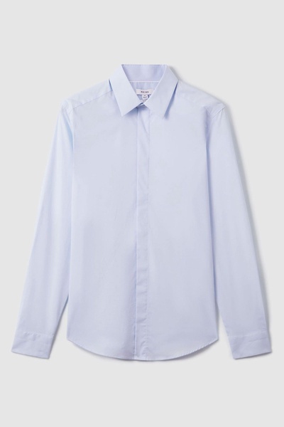 Slim Fit Cotton Blend Shirt in Blue