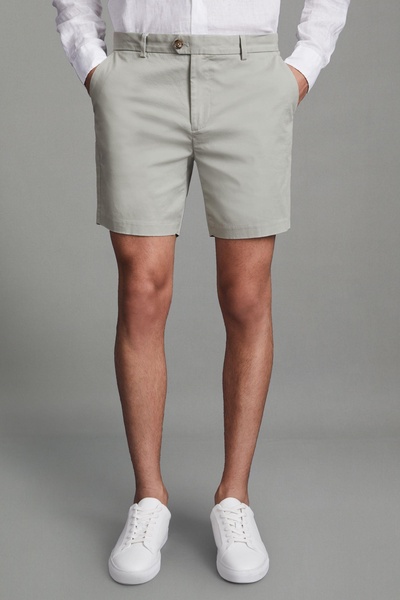 Modern Fit Cotton Blend Chino Shorts in Soft Sage