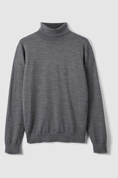 Slim Fit Merino Wool Roll Neck Jumper in Derby Grey Marl