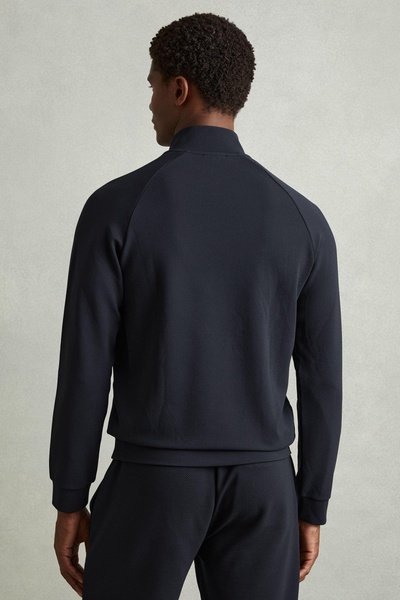 Textured Half-Zip Funnel-Neck Sweatshirt in Navy