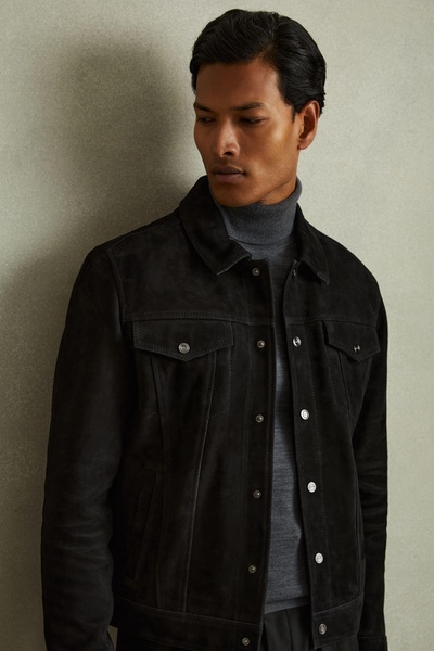 Suede Trucker Jacket in Black