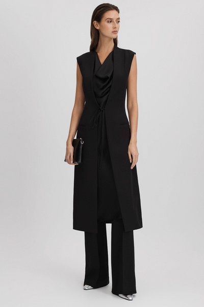 Halston Cowl Neck Wrap Midi Dress in Black